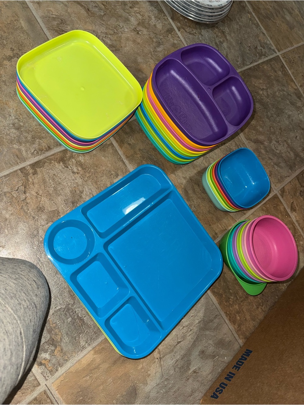 Colorful Kids Compartment Plate and Bowl Set - Blue, Purple, Green, Pink, Yellow
